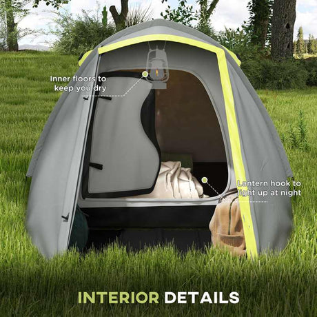 Outsunny Two-Man Dome Tent, with Front Porch and Accessories - Yellow/Grey