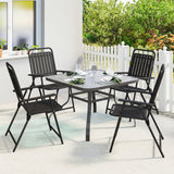 Outsunny Folding Garden Chairs, Garden Dining Chairs with Plastic Slatted Seat Back, Armrests, Steel Frame, Set of 4, Black