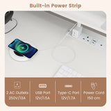 L-shaped Desk with Power Outlet and File Drawer-White