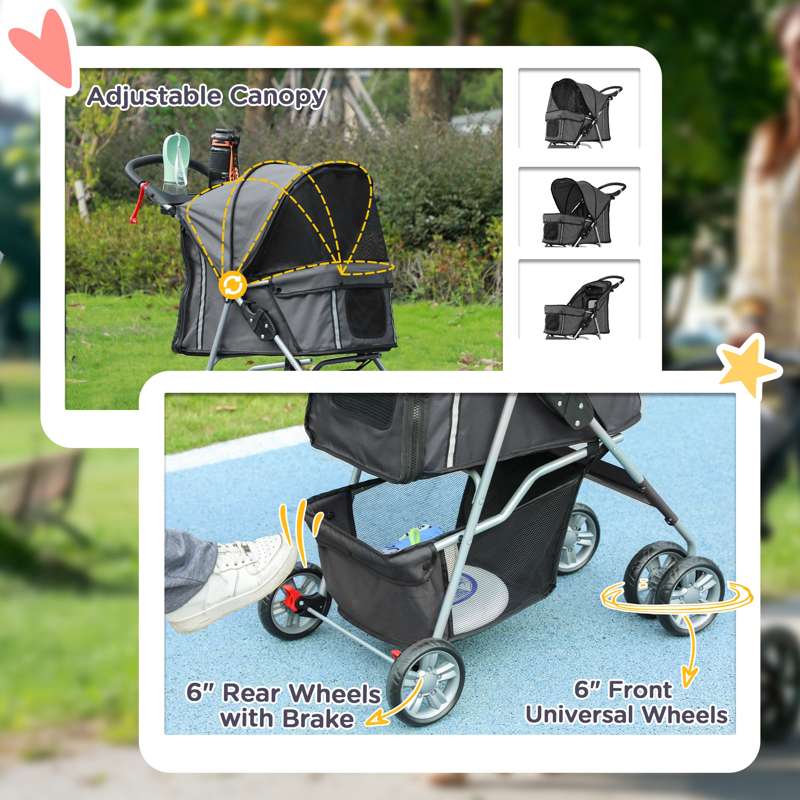 PawHut Foldable Pet Stroller for Small and Miniature Dog, Dark Grey