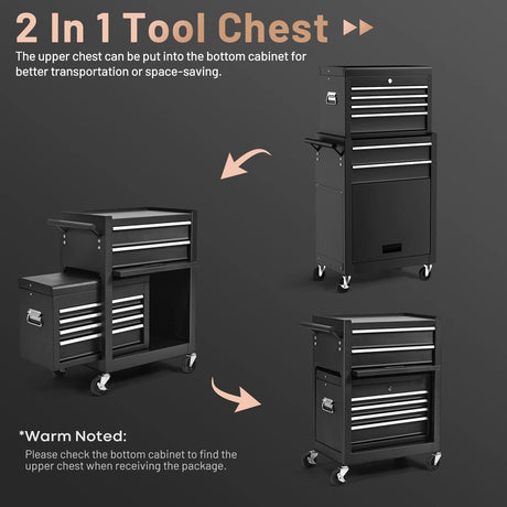 6-Drawer Rolling Lockable Tool Chest for Garage &amp; Factory &amp; Workshop -Black