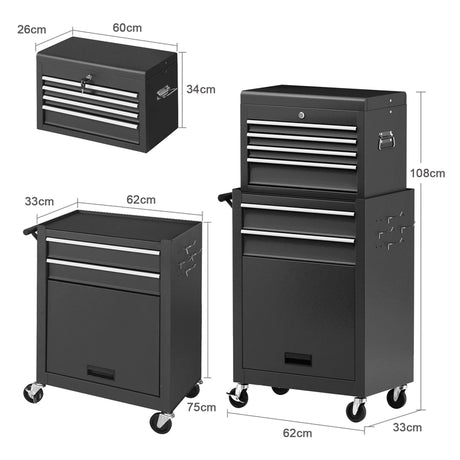 6-Drawer Rolling Lockable Tool Chest for Garage &amp; Factory &amp; Workshop -Black