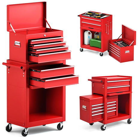 6-Drawer Rolling Lockable Tool Chest for Garage &amp; Factory &amp; Workshop -Red