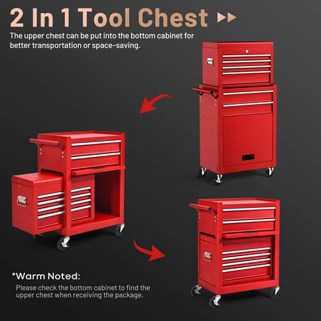 6-Drawer Rolling Lockable Tool Chest for Garage &amp; Factory &amp; Workshop -Red