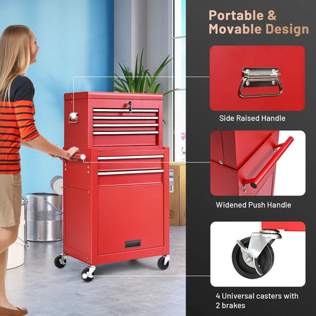 6-Drawer Rolling Lockable Tool Chest for Garage &amp; Factory &amp; Workshop -Red