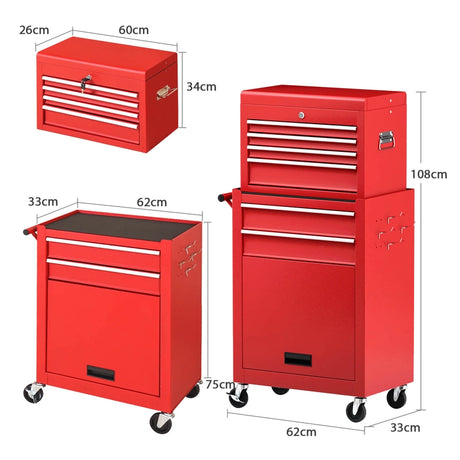 6-Drawer Rolling Lockable Tool Chest for Garage &amp; Factory &amp; Workshop -Red
