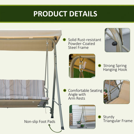 Outsunny Three-Seater Garden Swing Seat - Light Brown