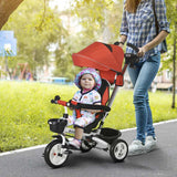 HOMCOM Metal Frame 6 in 1 Baby Push Tricycle with Parent Handle for 1-5 Years Old, Red