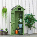 Outsunny Wooden Garden Shed, Utility Outdoor Small Shed with Lockable Double Doors, Shelves and Roof Hatch, Dark Green