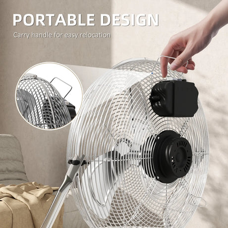 HOMCOM Metal Floor Fan with 3 Speeds & 120 Adjustable Tilt - Silver Tone