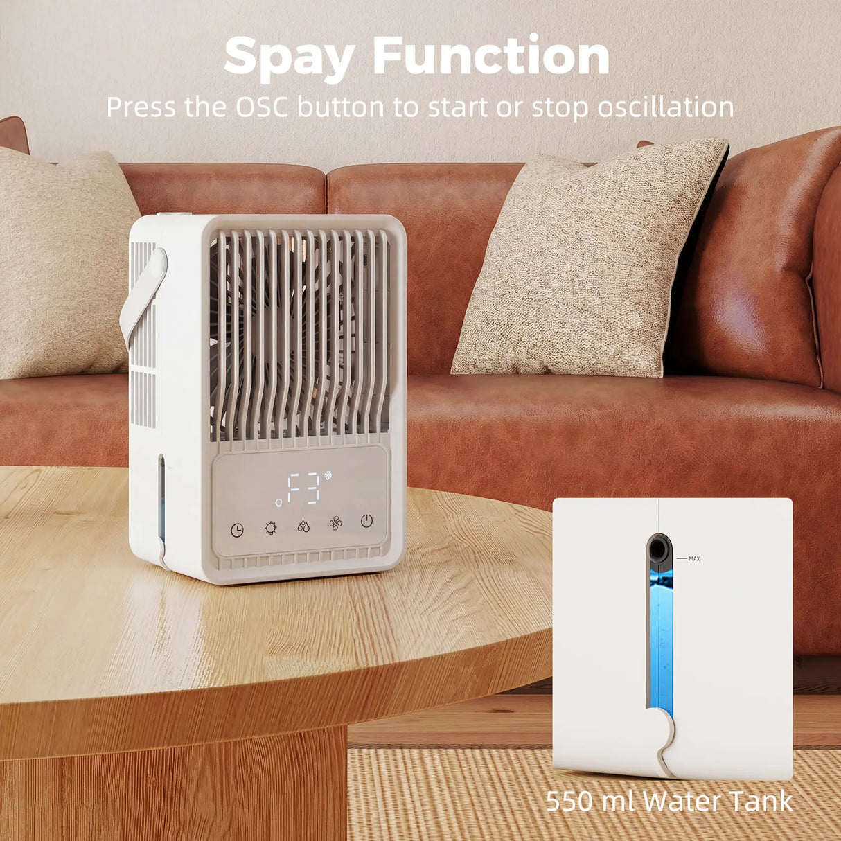 HOMCOM Portable Air Conditioner, 4-in-1 Mini Air Cooler with 3 Wind Speed, 2 Mist Mode, 7 Colour RGB Light, White