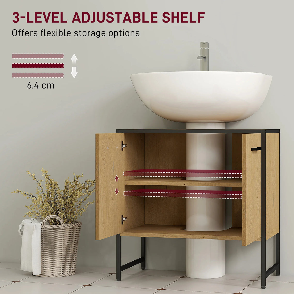 HOMCOM Bathroom Vanity Unit, Under Sink Storage Cabinet with Soft-Close Doors for Basin without or with Pedestal, Natural