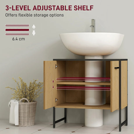 HOMCOM Bathroom Vanity Unit, Under Sink Storage Cabinet with Soft-Close Doors for Basin without or with Pedestal, Natural