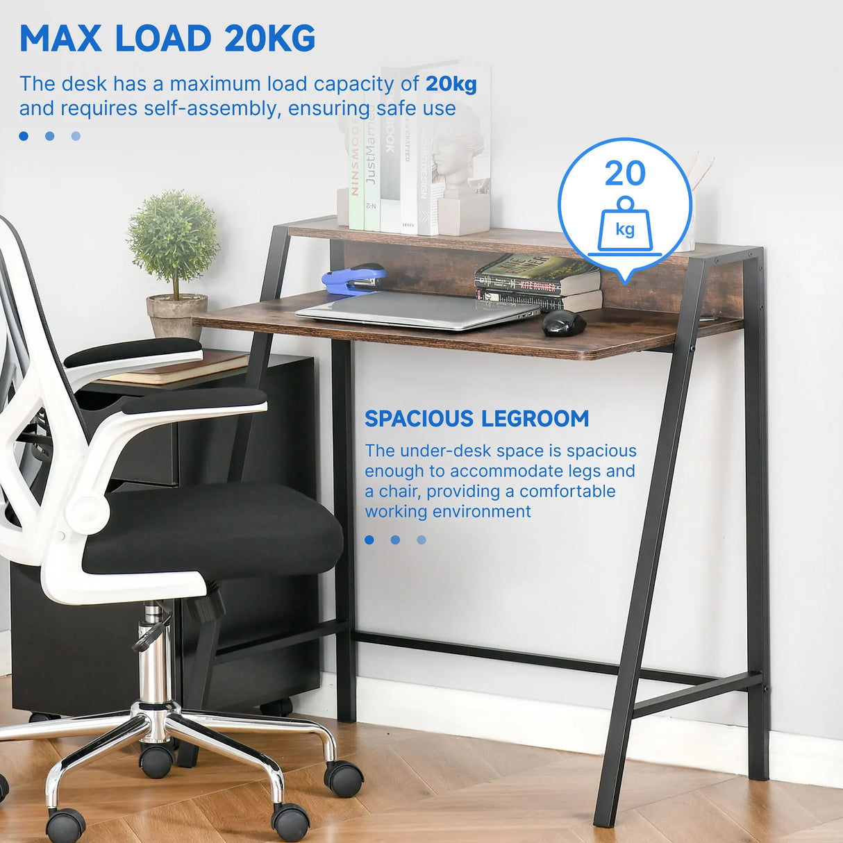 HOMCOM Writing Desk Computer Table Home Office PC Laptop Workstation Storage Shelf 84L x 45W cm Rustic Brown