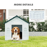 PawHut Plastic Weather-Resistant Dog House, for Indoors and Outdoors, Medium Dogs - White and Blue