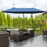 Outsunny 4.6M Sun Umbrella Canopy Double-sided Crank Sun Shade w/ Cross Base Dark Blue
