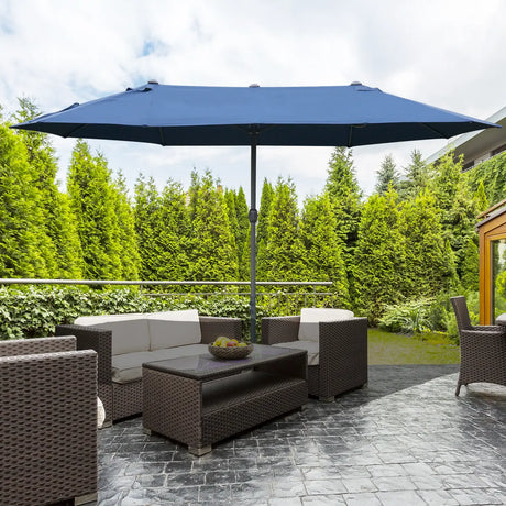 Outsunny 4.6M Sun Umbrella Canopy Double-sided Crank Sun Shade w/ Cross Base Dark Blue