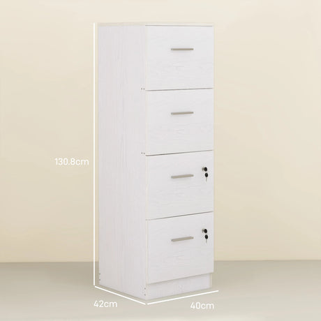 HOMCOM Four-Drawer Lockable Filing Cabinet - White Wood Effect