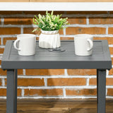 Outsunny Garden Side Table, 51x51cm Square Patio Coffee Table with Umbrella Hole, End Table with Steel Frame for Balcony, Grey
