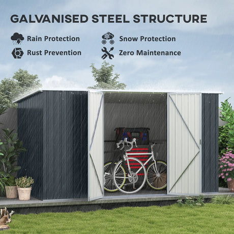 Outsunny 11 x 5.6ft Galvanised Steel Garden Shed, Metal Shed, Garden Storage Shed with Lockable Doors and Gloves for Outdoor Patio, Garden, Grey