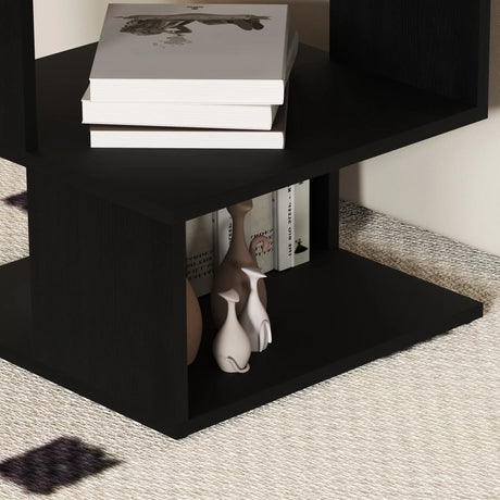 HOMCOM Set of 2 Side Table Square Coffee Table, Modern End Table with 2 Tier Storage Shelves for Living Room, Bedroom, Black