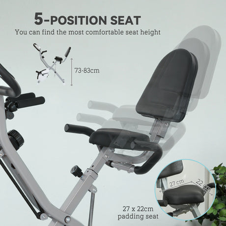 SPORTNOW Five-in-one Foldable Exercise Bike, Stationary Bike with Arm Workout Bands, LDC Monitor, Phone Holder, White