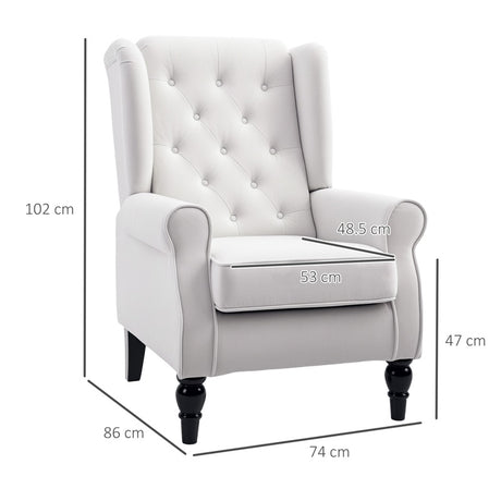 HOMCOM Wingback Accent Chair, Retro Upholstered Button Tufted Occasional Chair for Living Room and Bedroom, Cream White