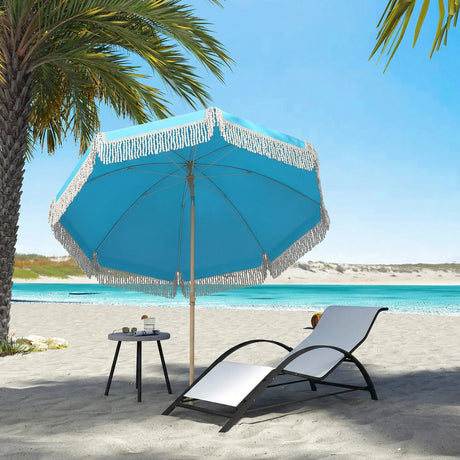 Outsunny 1.7 m Beach Umbrella with Sand Anchor, 30 Tilting Fringed Beach Garden Parasol with Adjustable Height, Grey