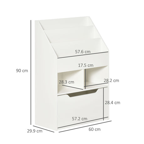 HOMCOM Kids Bookshelf, Toy Organiser, with Storage Drawer, Wheels - White