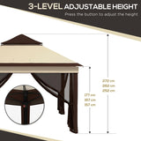 Outsunny 3 x 3(m) Pop Up Gazebo, Height Adjustable Instant Event Shelter with Netting and Carrying Bag, Beige