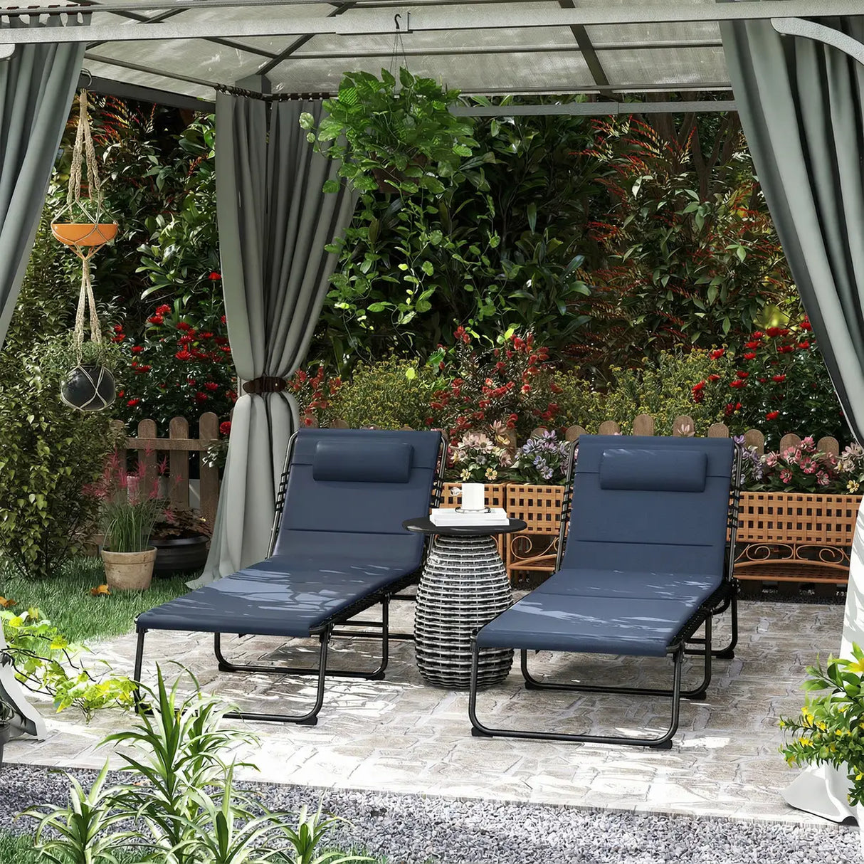 Outsunny Set of Two Reclining Sun Loungers - Dark Blue