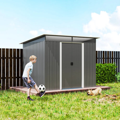 Outsunny Garden Metal Storage Shed House Hut Gardening Tool Storage w/ Tilted Roof and Ventilation 8.5 x 6ft, Grey