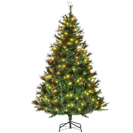 HOMCOM 1.8m 6ft Pre-Lit Christmas Tree Artificial Spruce Xmas Tree Warm White LED Holiday Décor with Metal Stand