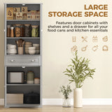 HOMCOM Freestanding Kitchen Cupboard, Storage Cabinet with 2 Adjustable Shelves, Drawer and Glass Door for Living Room, Grey