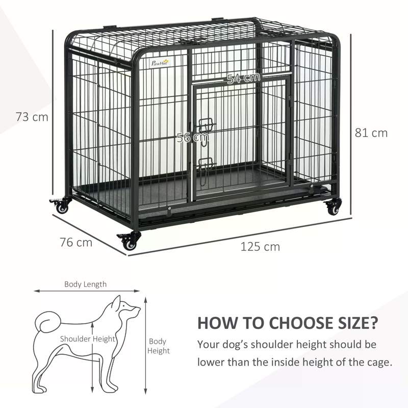 PawHut Metal Dog Cage Kennel Locking Door & Wheels Removable Tray Openable Top For Extra Large Pets 125 x 76 x 81 cm