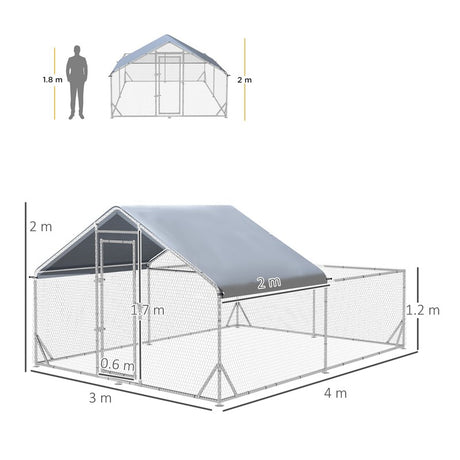 PawHut Walk-In Chicken Run, Hen House, with Roof, for Ducks, Chickens, Rabbits