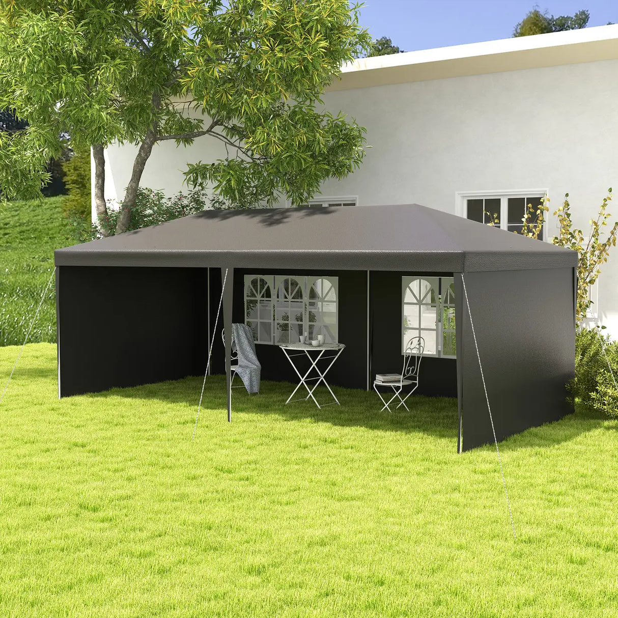 Outsunny 2.95 x 5.83 m Semi-Open Gazebo - Dark Grey