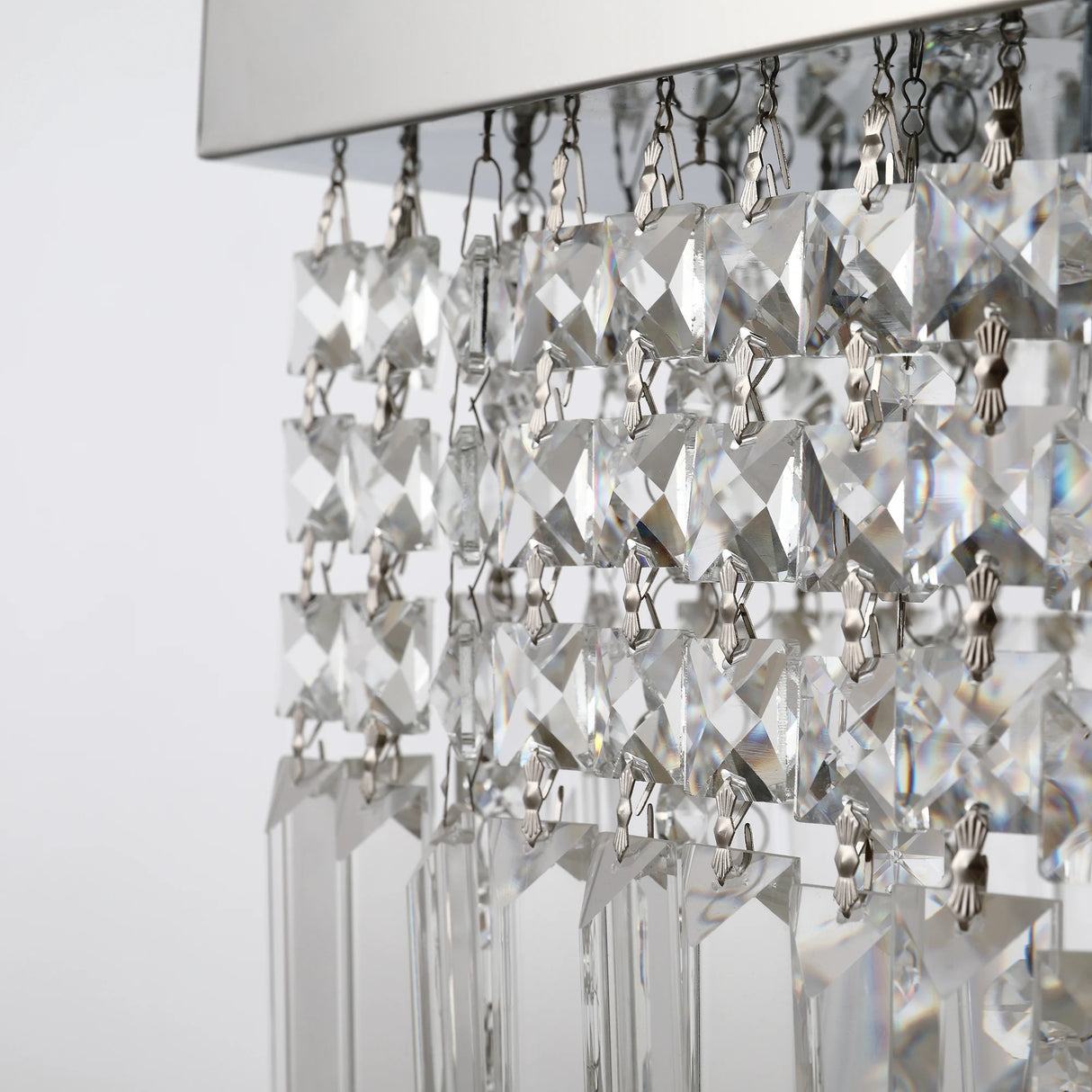 HOMCOM Modern Crystal Ceiling Light Square Crystal Chandelier for Living Room, Dining Room, Hall, E14 Base, Silver, 80 x 25 x 23cm