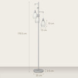 HOMCOM 3-Light Floor Lamp, 170cm Industrial Dimmable Standing Lamp with Steel Wire Cage Lampshades for Living Room, Bedroom, Dining Room, Study, Silver Tone