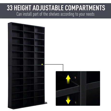 HOMCOM 1116 CD/ 528 DVD Storage Unit, Media Storage Shelf, Wooden Display Unit with Adjustable Shelves, 102 x 195 cm, Black