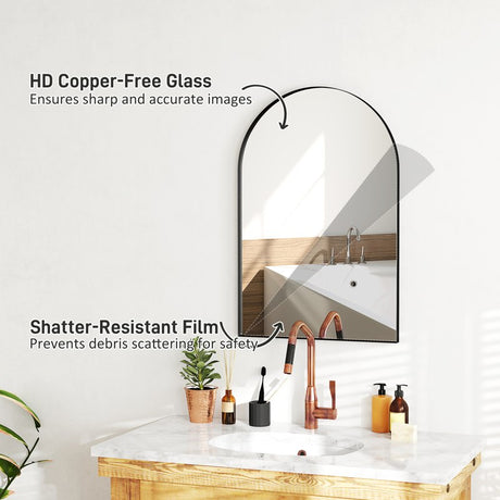 HOMCOM 60 x 90cm Arched Home Mirror - Black