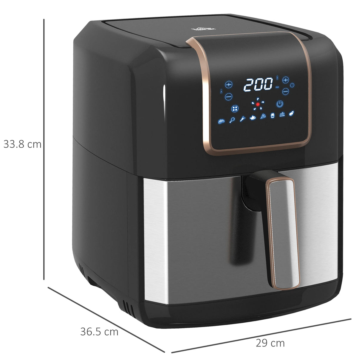 HOMCOM 6.5L Single Basket Air Fryer, 80-200C Temperature, Black and Gold Tone