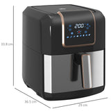 HOMCOM 6.5L Single Basket Air Fryer, 80-200C Temperature, Black and Gold Tone