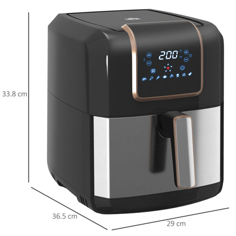 HOMCOM 6.5L Single Basket Air Fryer, 80-200C Temperature, Black and Gold Tone