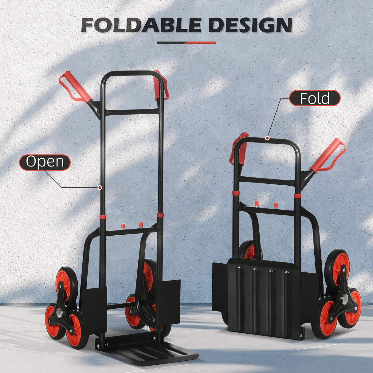 DURHAND Steel Folding Hand Truck, Heavy Duty Foldable Trolley on Wheels, Multi-Purpose Sack Truck Moving Trolley, 120kg, Red