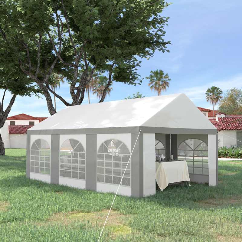 Outsunny 6 x 4m Galvanised Party Tent, Marquee Gazebo with Sides, Six Windows and Double Doors, for Parties, Wedding and Events