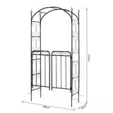 Outsunny Garden Decorative Metal Arch with Gate Outdoor Patio Trellis Arbor for Climbing Plant Archway Antique Black - 108L x 45W x 215Hcm