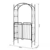 Outsunny Garden Decorative Metal Arch with Gate Outdoor Patio Trellis Arbor for Climbing Plant Archway Antique Black - 108L x 45W x 215Hcm