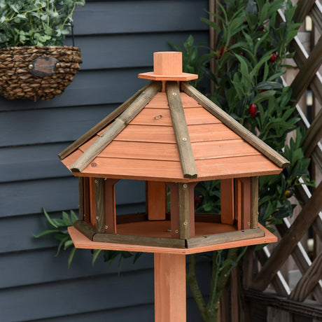 PawHut Wooden Bird Table Bird Feeding Station Playstand with Roof 130Hcm for Outdoor Brown