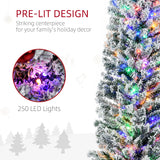HOMCOM 7.5' Artificial Prelit Christmas Trees Holiday Dcor with Colourful LED Lights, Flocked Tips, Berry, Pine Cone